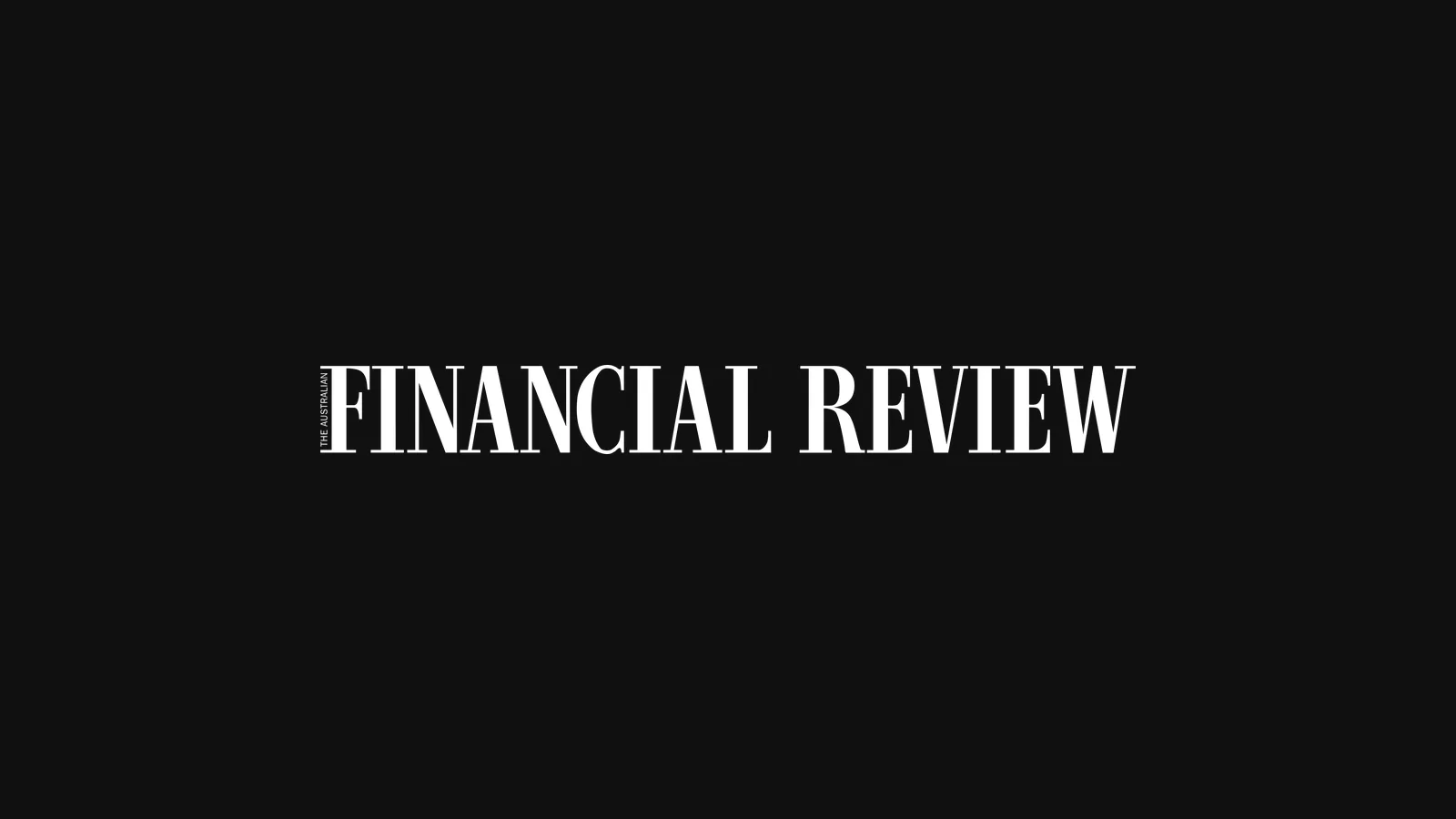 The Australian Financial Review wordmark in white on a charcoal background