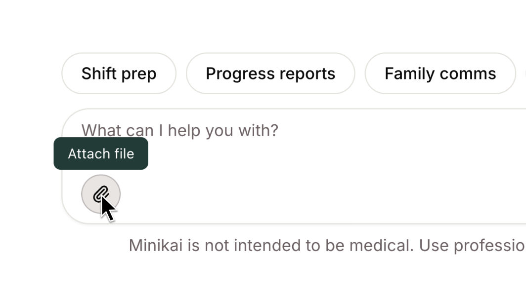 **Add files to chat** — attach files directly to a conversation via the paperclip button or drag-and-drop. The Mini reads the content inline across the whole conversation.